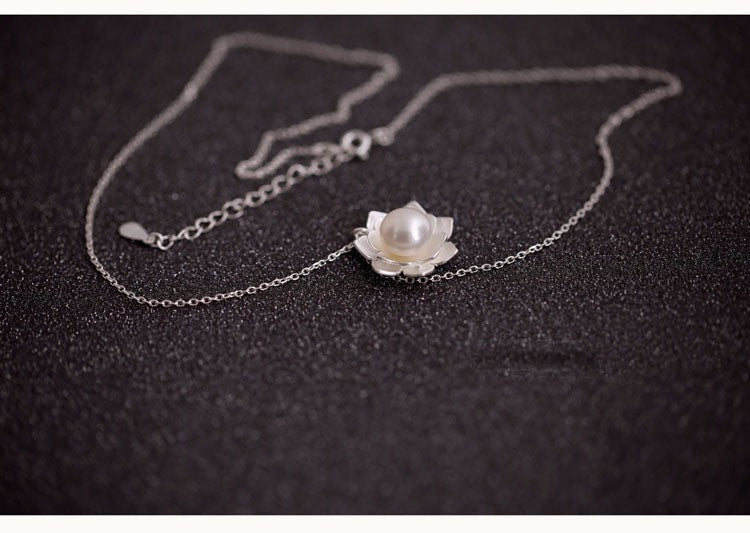 925 Sterling Silver Jewelry Pearl Lotus Flower Necklaces Hot Sale Pure Silver Jewelry For Women