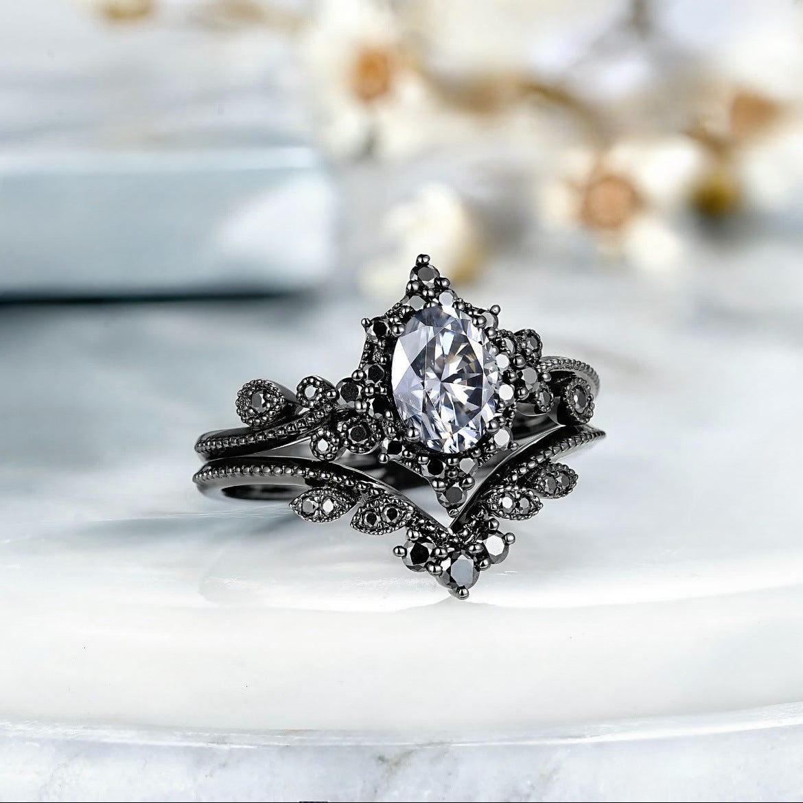 European And American Style Women Wedding Couple Couple Rings Fashion Zircon Ring Set