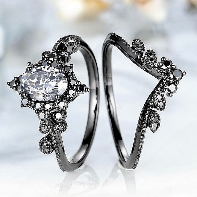 European And American Style Women Wedding Couple Couple Rings Fashion Zircon Ring Set