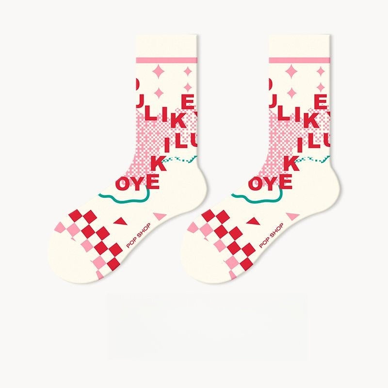 Lumi Pink Socks For Women Ins Trendy Long Socks Middle Tube