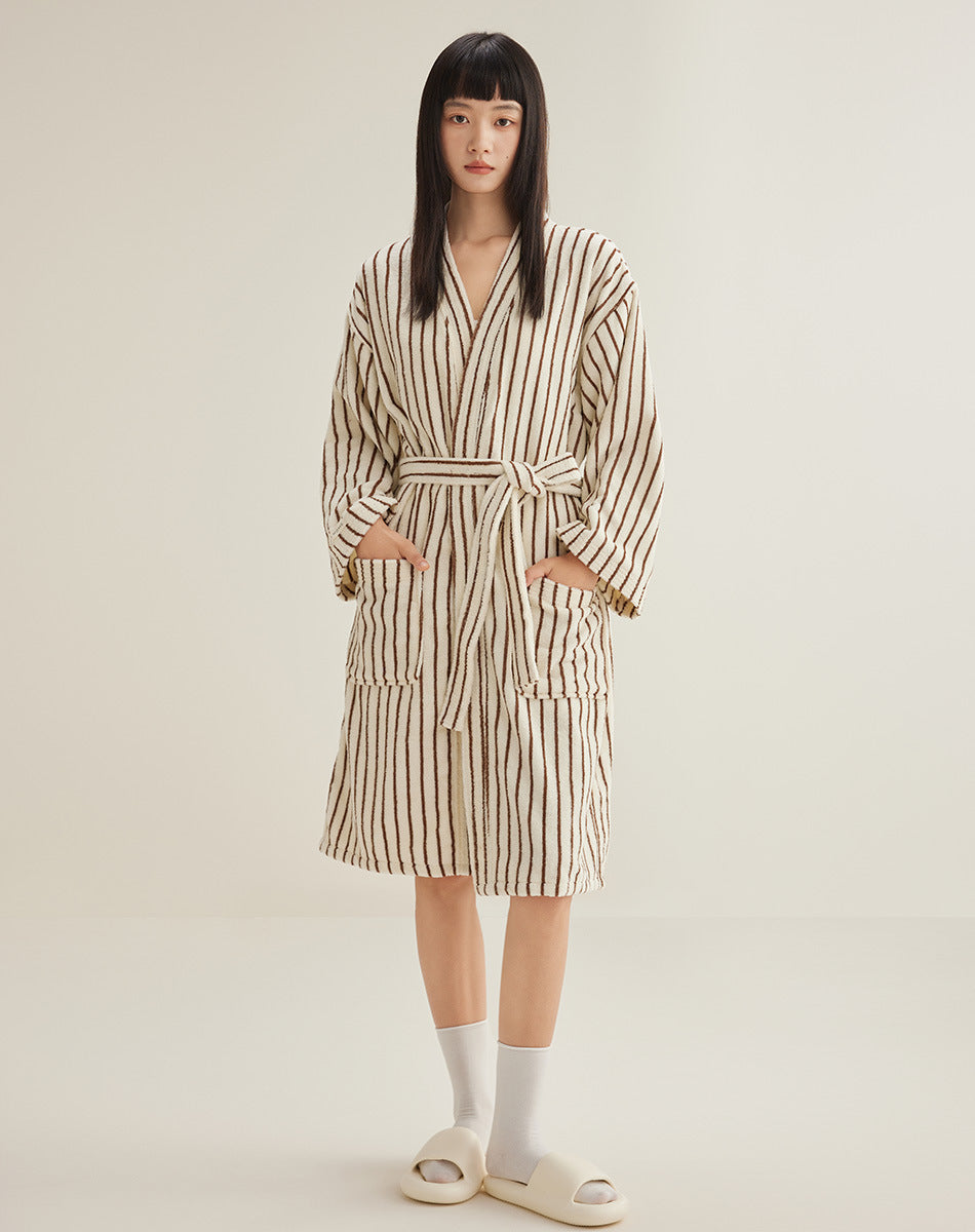 Women's Cotton Striped Bathrobe Terry