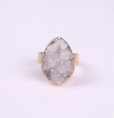 Natural Stone Agate Crystal Bud Women Rings Rose Vintage Rings
