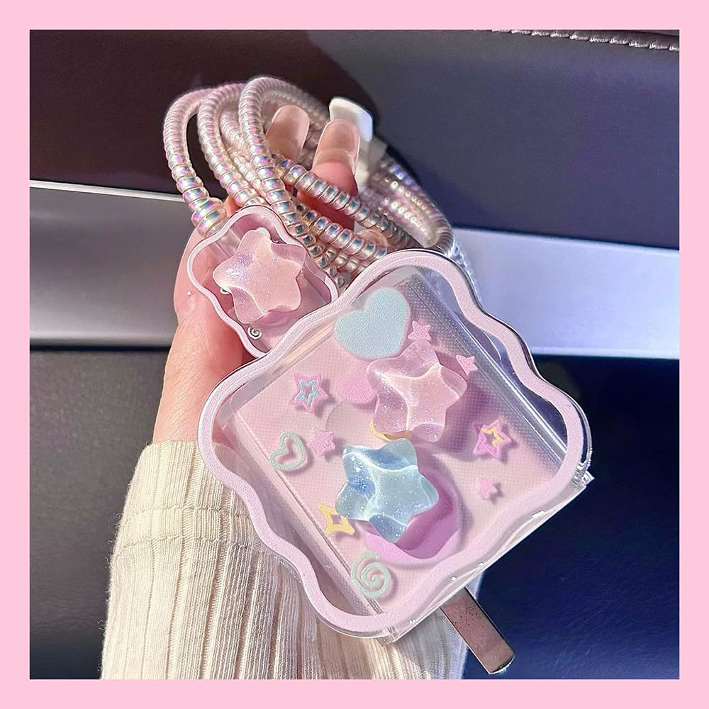 3D Patch Star And Wave Design Protective Case For 20W Chargers Charging Heads And Data Cables