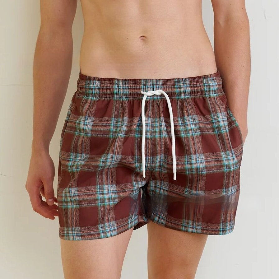 New Couple Swimwear Japanese Style Plaid Vacation Swimsuit Men's Beach Pants