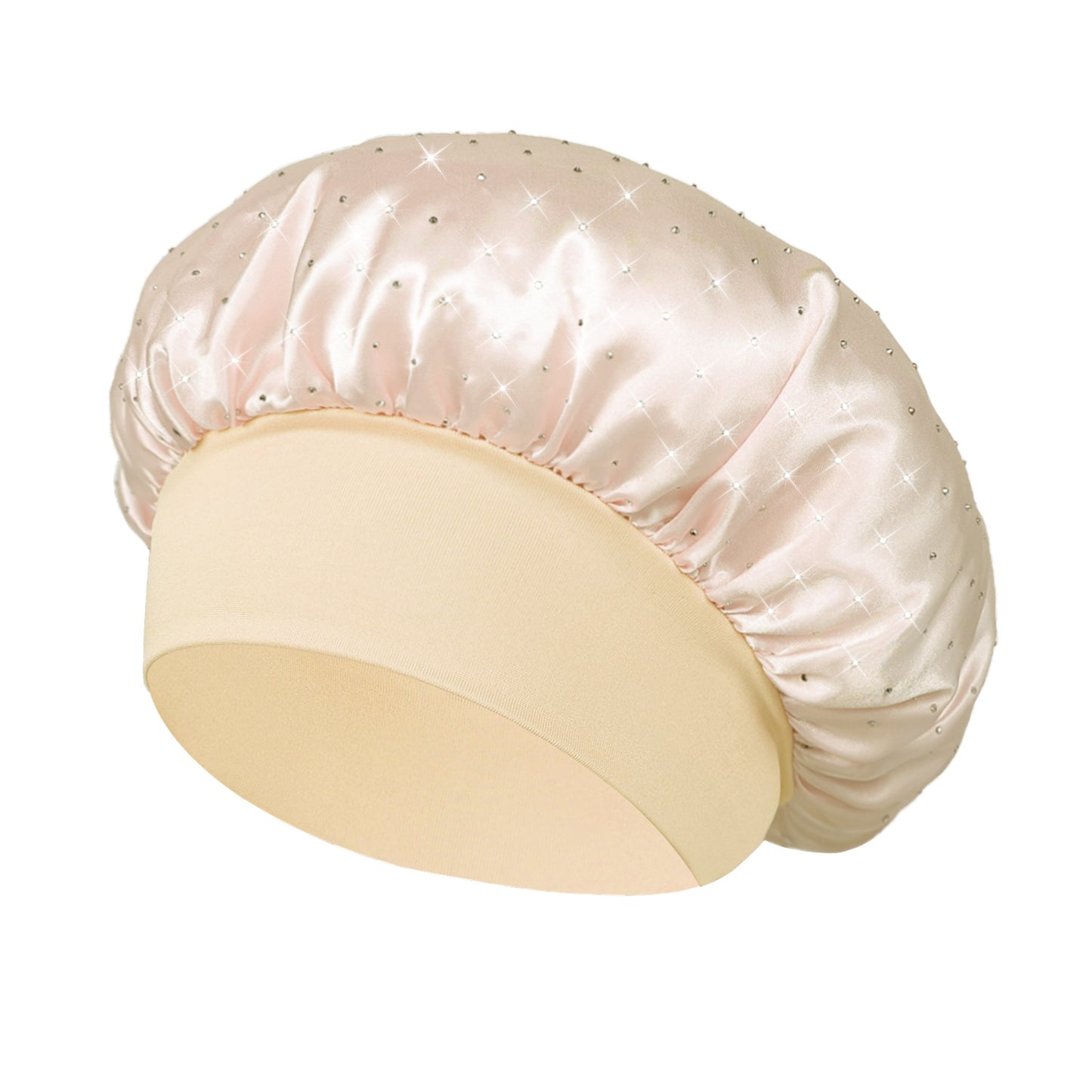 Hot-stone Embellished Wide-edge Elastic Sleep Cap Hair-protecting Beauty Shower Cap Satin Chemo Cap