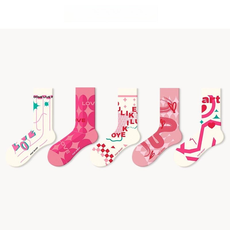Lumi Pink Socks For Women Ins Trendy Long Socks Middle Tube
