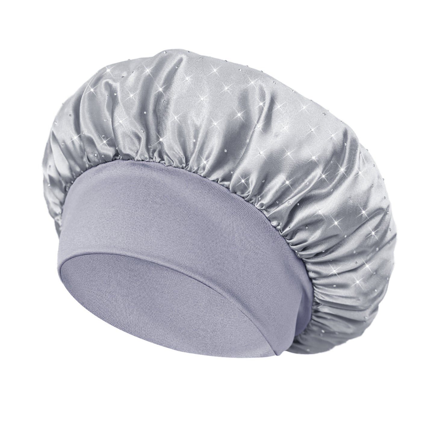 Hot-stone Embellished Wide-edge Elastic Sleep Cap Hair-protecting Beauty Shower Cap Satin Chemo Cap