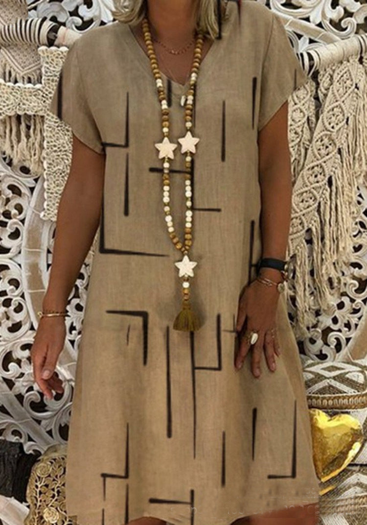 Printed V-neck Dress Women