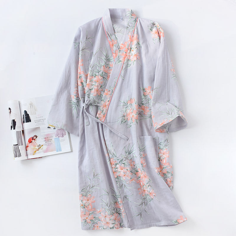 Pure cotton gauze kimono bathrobe