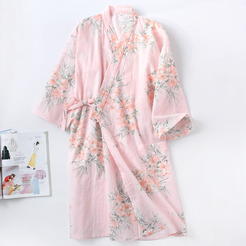 Pure cotton gauze kimono bathrobe