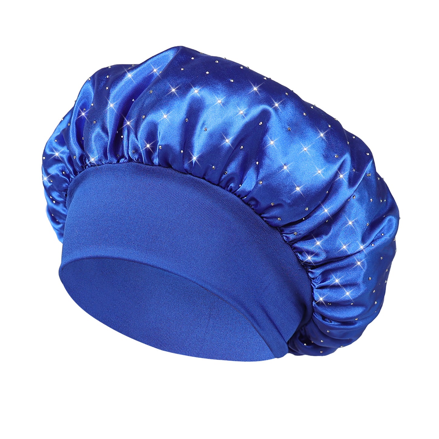 Hot-stone Embellished Wide-edge Elastic Sleep Cap Hair-protecting Beauty Shower Cap Satin Chemo Cap