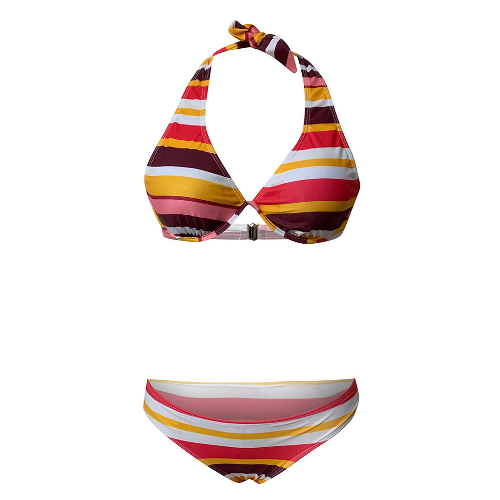 Cross Border New Swimsuit Women'S European And American Stripe Swimsuit Solid Color Sexy Bikini