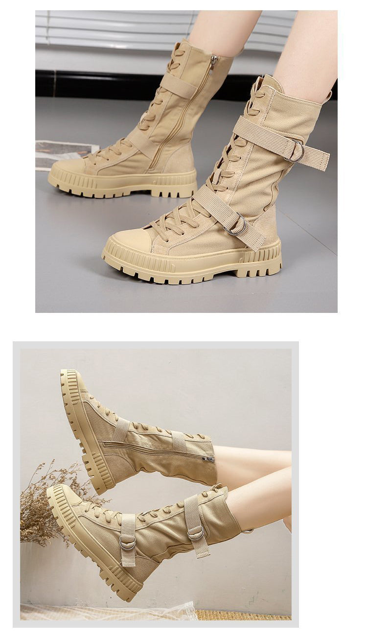 British Style Martin Boots Women's Thin Section Spring And Autumn New High-Top Shoes Thick-Soled Thin Locomotive Boots