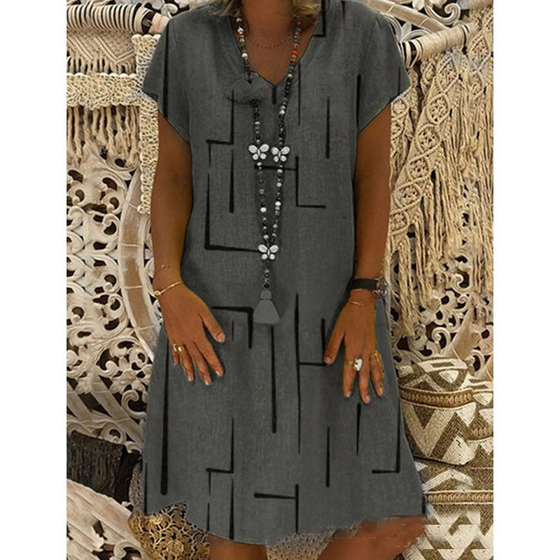 Printed V-neck Dress Women