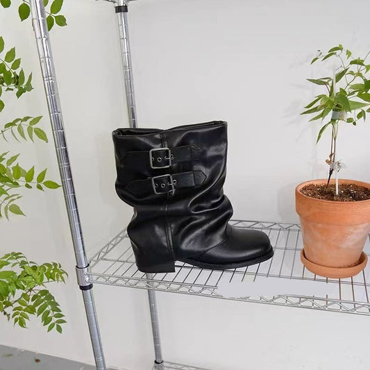 Womens Niche-design Bow-tie Soft-soled Wide-calf Figure-flattering Ankle Boots