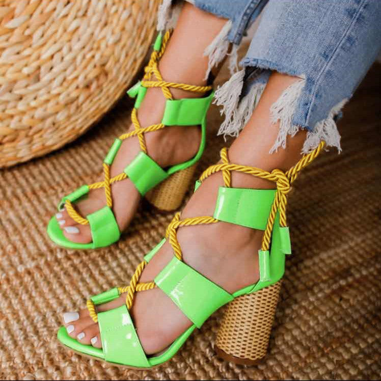 Women's lace up sandals high heeled shoes