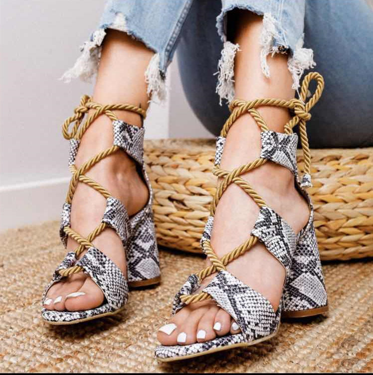 Women's lace up sandals high heeled shoes