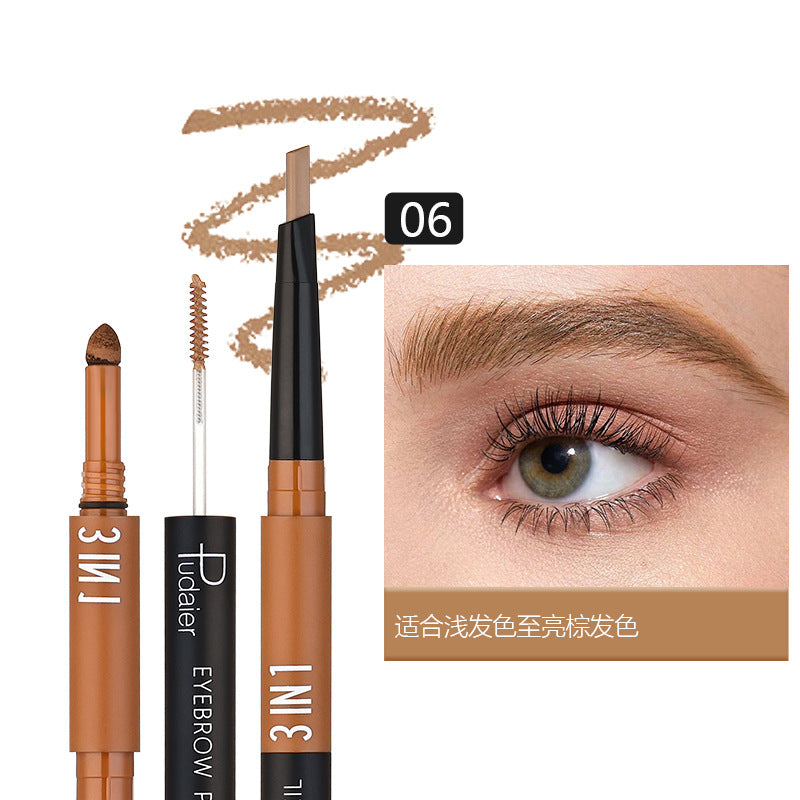 Three-in-one Double-headed Triangle Waterproof Eyebrow Pencil