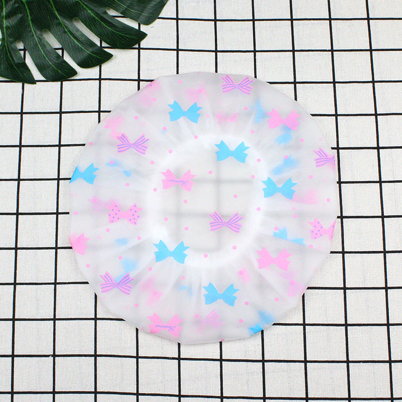 Hotel Plastic Peva Waterproof Bow Printing Female Shower Cap