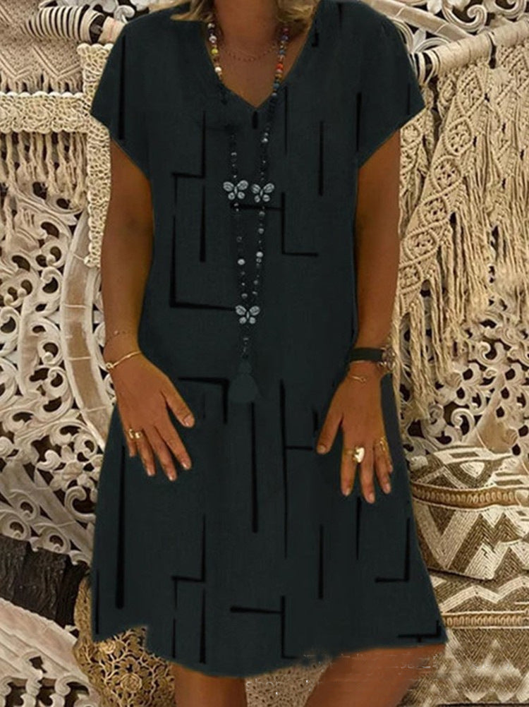 Printed V-neck Dress Women