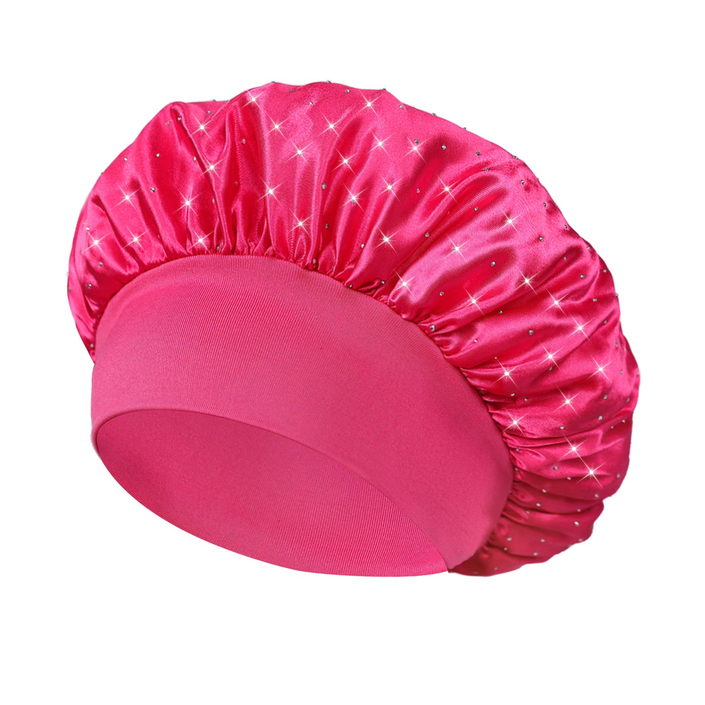Hot-stone Embellished Wide-edge Elastic Sleep Cap Hair-protecting Beauty Shower Cap Satin Chemo Cap