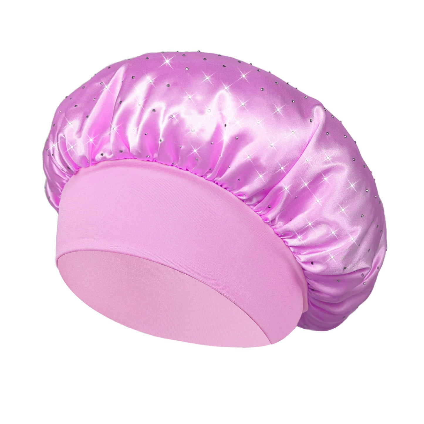 Hot-stone Embellished Wide-edge Elastic Sleep Cap Hair-protecting Beauty Shower Cap Satin Chemo Cap