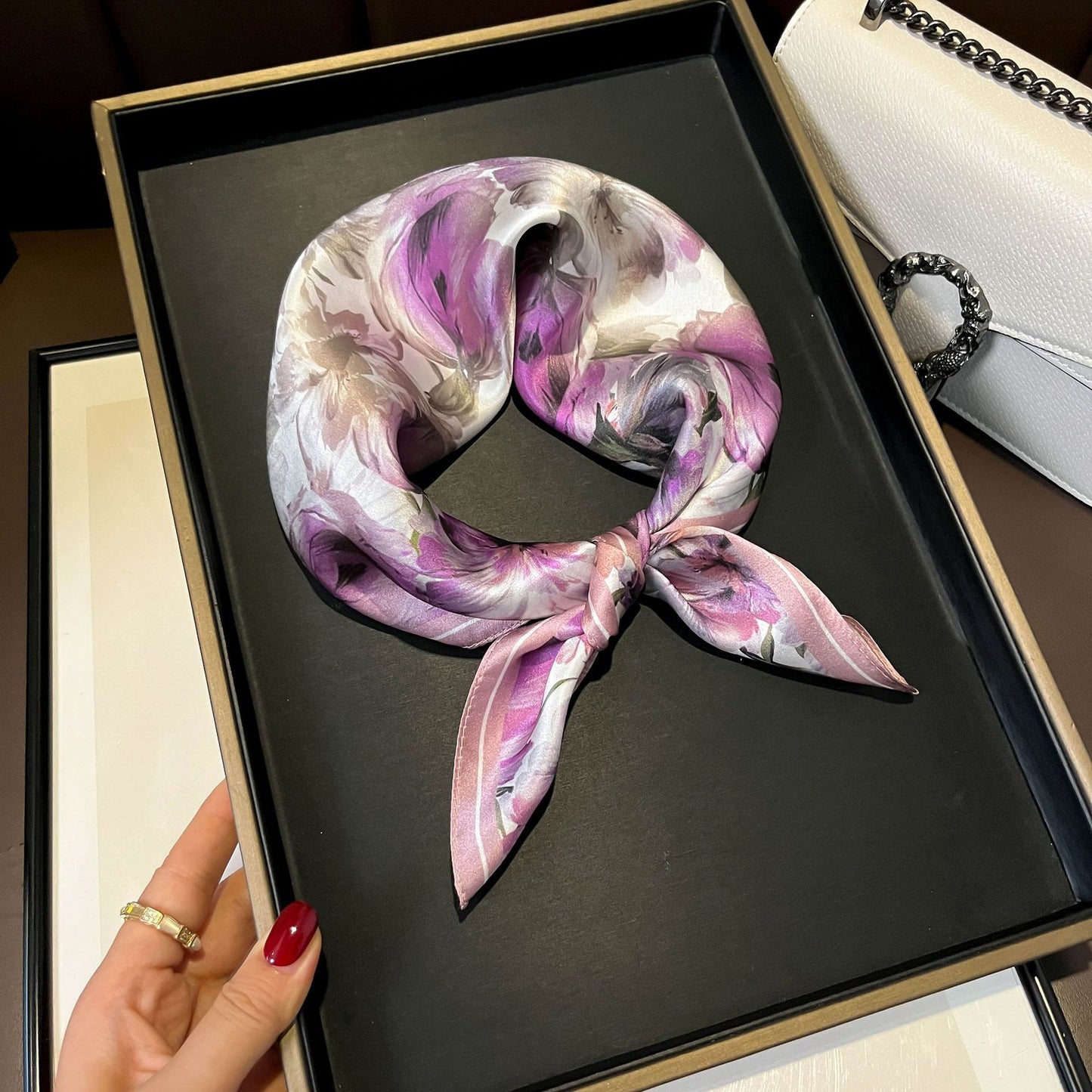 Beige Silk Square Scarf For Womenversatile And Easy To Style