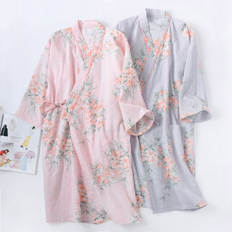 Pure cotton gauze kimono bathrobe