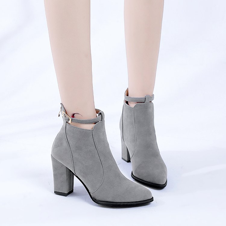 new women's boots with pointed thick boots female high-heeled boots Martin sub belt buckle zipper after boot