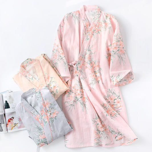Pure cotton gauze kimono bathrobe