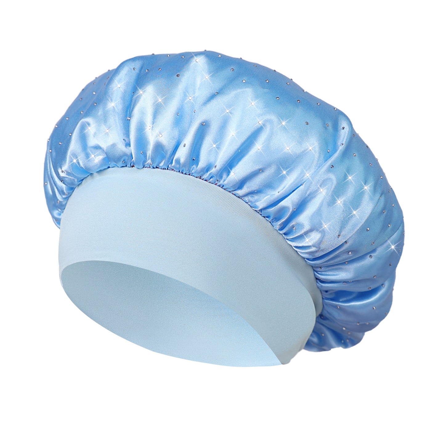 Hot-stone Embellished Wide-edge Elastic Sleep Cap Hair-protecting Beauty Shower Cap Satin Chemo Cap