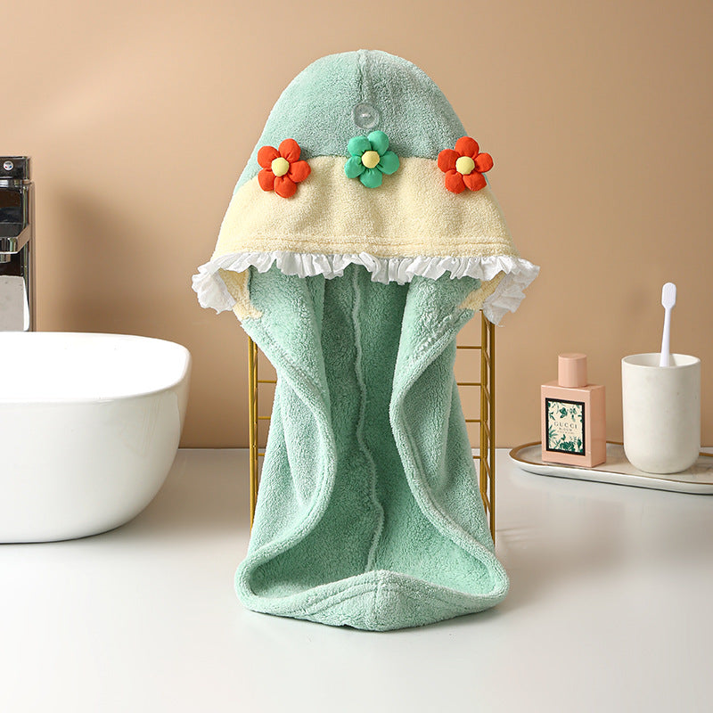 Hair-drying Cap Thick Coral Fleece Embroidery Flower Shower Cap Bath Towel Hair Band Strong Absorbent Bath Skirt Set