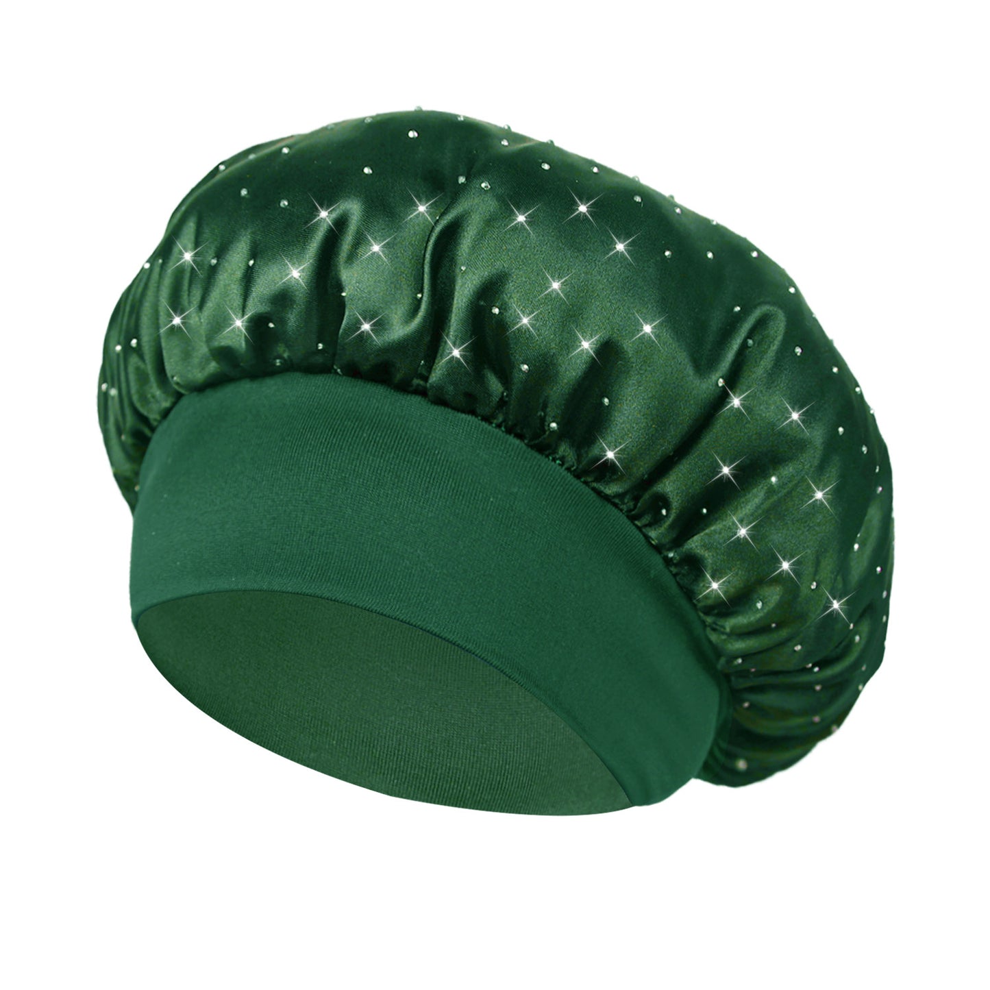 Hot-stone Embellished Wide-edge Elastic Sleep Cap Hair-protecting Beauty Shower Cap Satin Chemo Cap