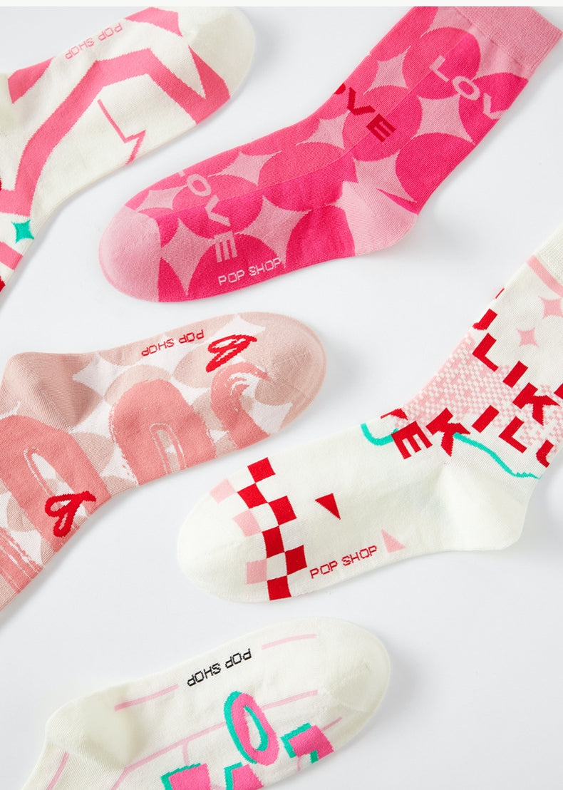 Lumi Pink Socks For Women Ins Trendy Long Socks Middle Tube