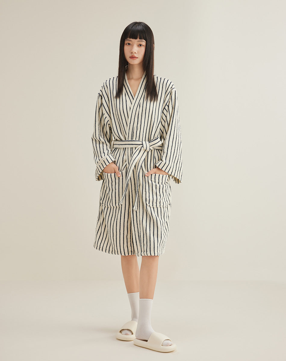 Women's Cotton Striped Bathrobe Terry