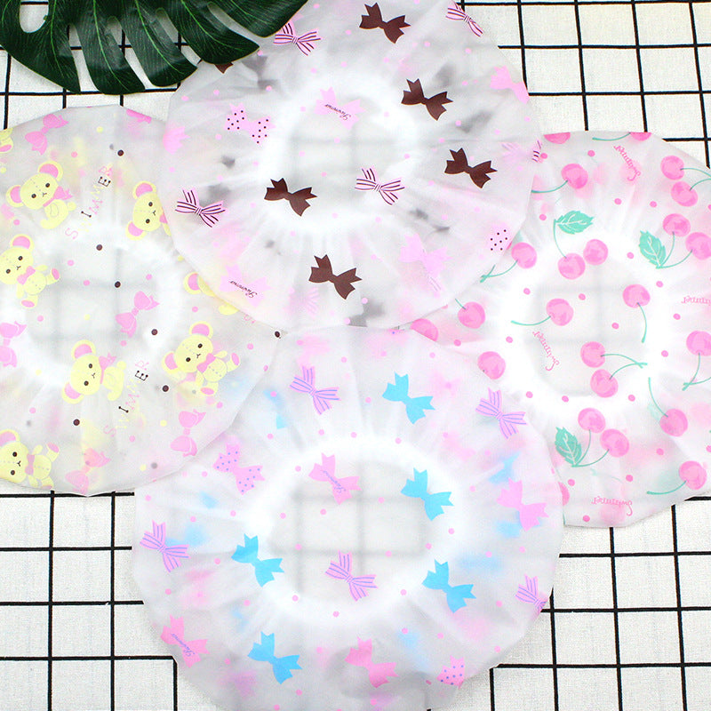 Hotel Plastic Peva Waterproof Bow Printing Female Shower Cap
