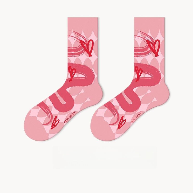 Lumi Pink Socks For Women Ins Trendy Long Socks Middle Tube