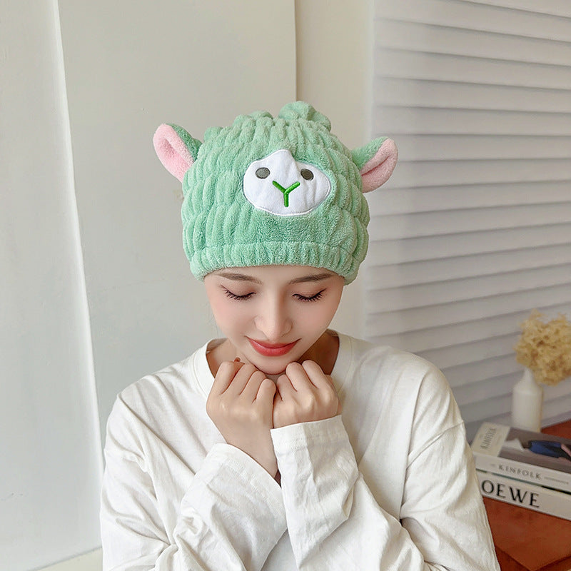 Parent-child Coral Velvet Embroidered Shower Cap Water-absorbing Quick-drying Headcloth