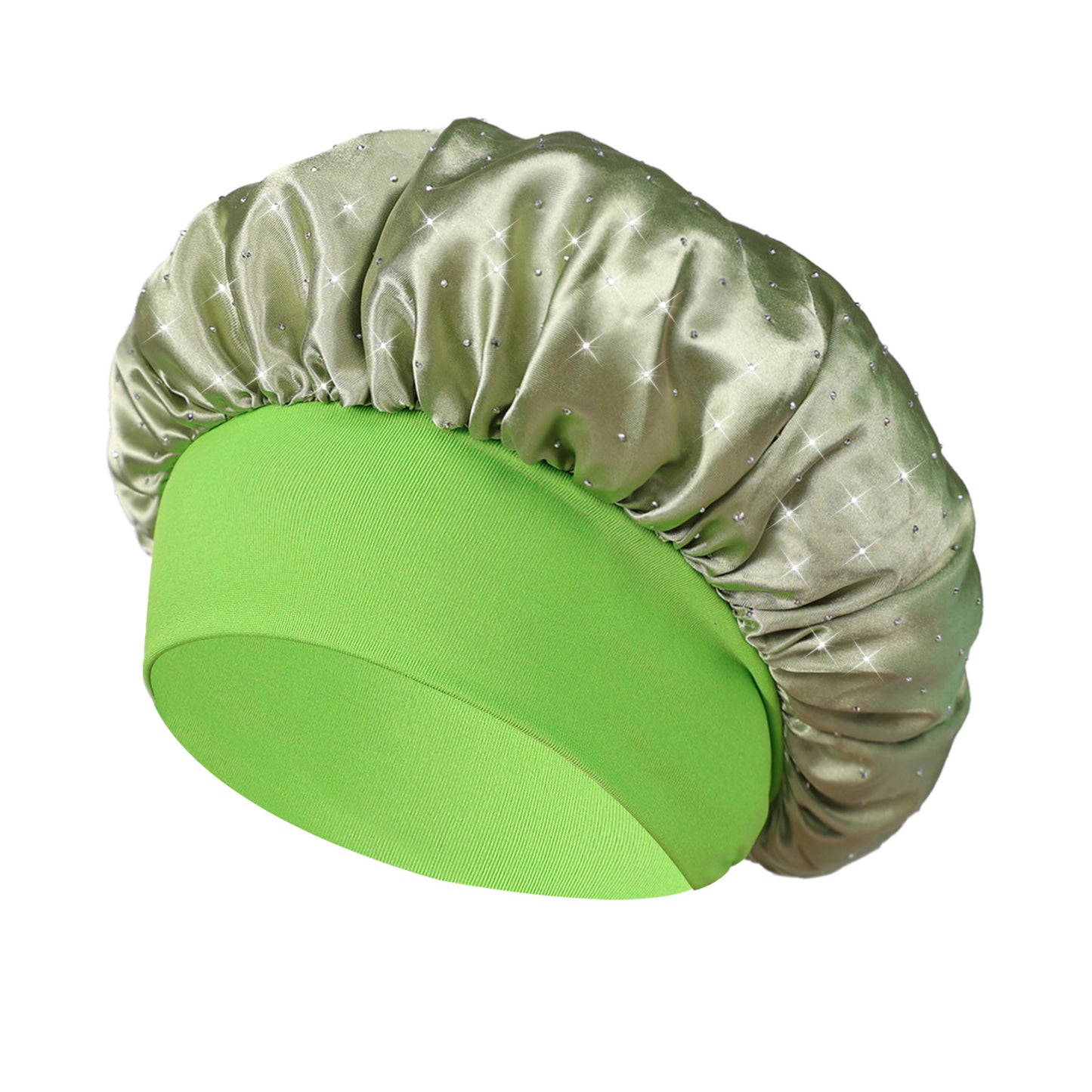 Hot-stone Embellished Wide-edge Elastic Sleep Cap Hair-protecting Beauty Shower Cap Satin Chemo Cap