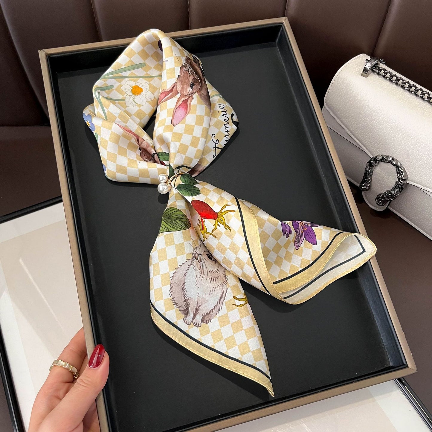 Beige Silk Square Scarf For Womenversatile And Easy To Style
