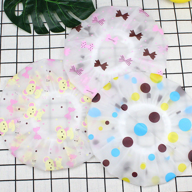 Hotel Plastic Peva Waterproof Bow Printing Female Shower Cap