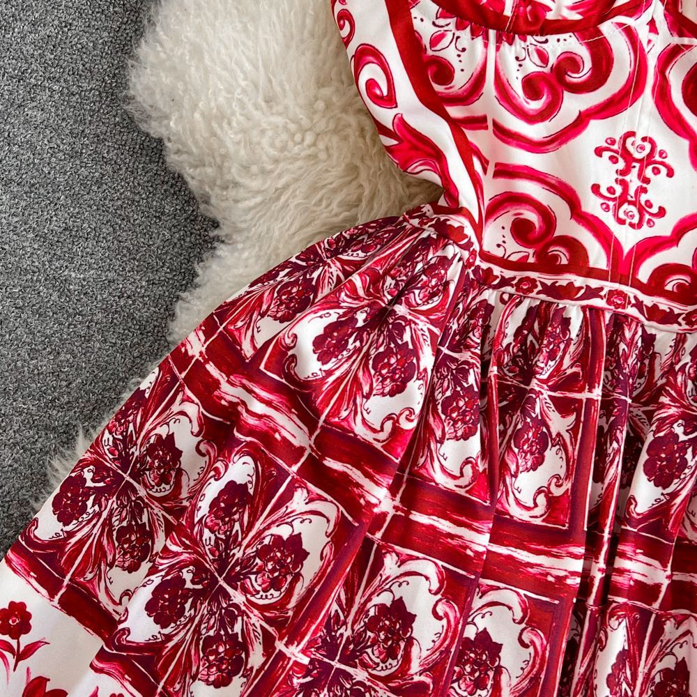 Retro Printing Slip Dress Women