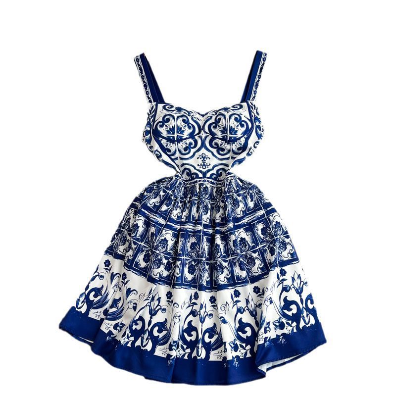 Retro Printing Slip Dress Women