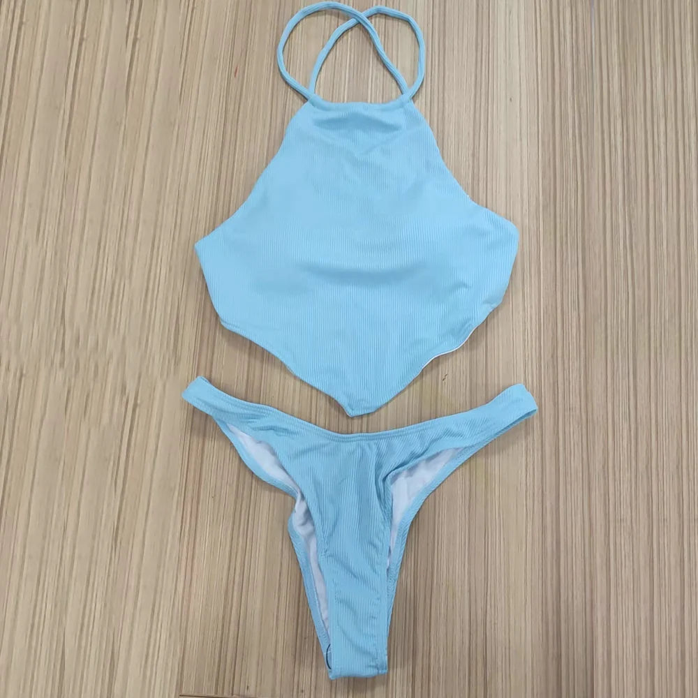 Vigorashely High Neck Cut Swimwear Women Sexy Thong Bikini 2024 Tied Top Swimsuit Female Brazilian Bikini Set Bathing Suit Swim Survival Dog