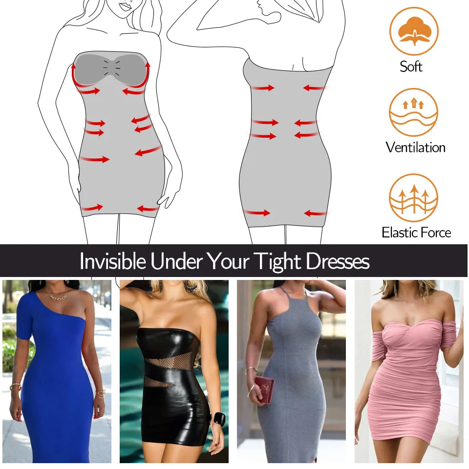 Women Shapewear Strapless Full Slips for Under Dresses Tummy Control Slips Slimming Skirts Full Body Shaper Underwear Survival Dog