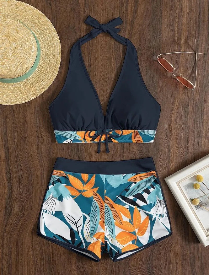 Fashion Printed Swimsuit Women Spliced Lace Up Sporty Surfing Bikini Set Bathing Suit Beachwear Swimwear Female Swimming Suits Survival Dog
