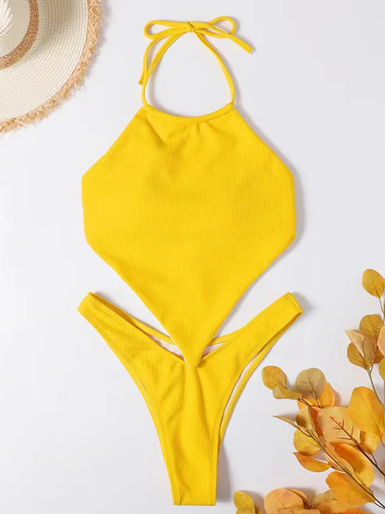 Vigorashely High Neck Cut Swimwear Women Sexy Thong Bikini 2024 Tied Top Swimsuit Female Brazilian Bikini Set Bathing Suit Swim Survival Dog