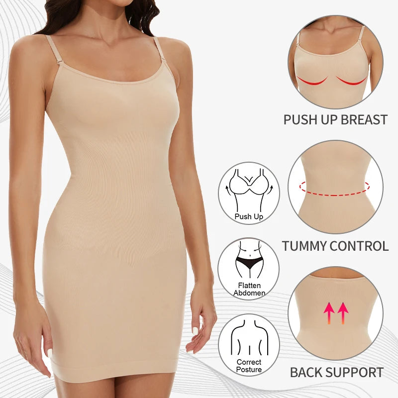 Women Seamless Shapewear Control Slips for Under Dresses Smooth Body Shaper Tummy Control Full Slip Slimming Cami Slip Survival Dog