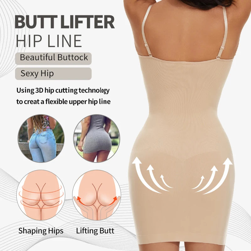 Women Seamless Shapewear Control Slips for Under Dresses Smooth Body Shaper Tummy Control Full Slip Slimming Cami Slip Survival Dog