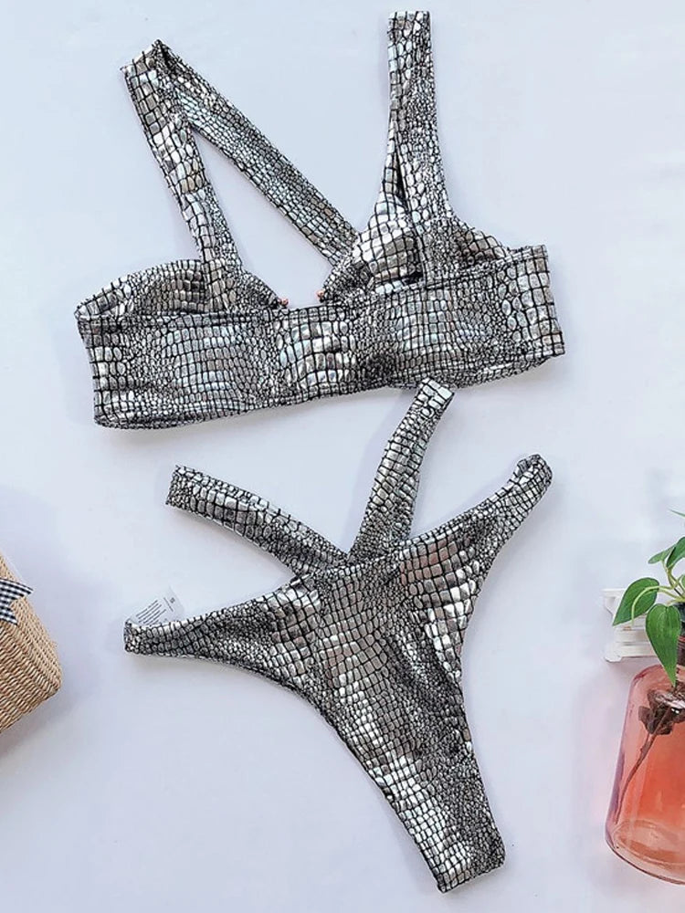 Vigorashely Bandage Swimwear Women Sexy Snake Bikini 2025 Swimsuit Female Gold Sliver Bikini Set Biquini Bathing Suit Swim Wear Survival Dog